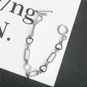 Bracciale a catena con maglie a cuore in acciaio inossidabile hip-hop con chiusura OT