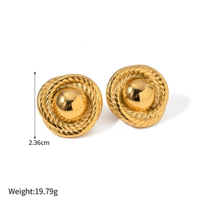 Retro round geometric stainless steel gold stud earrings with spiral rope texture