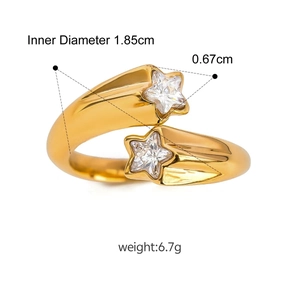 Gold star open ring with sparkling cubic zirconia stones and adjustable band detail