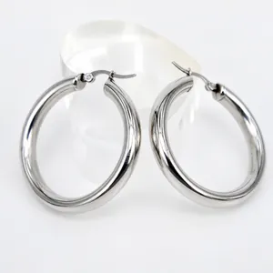 Polished silver stainless steel 4mm hollow hoop earrings for women with classic round design
