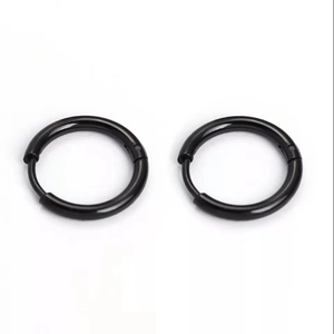 Minimalist black stainless steel hoop earrings for women with smooth matte finish