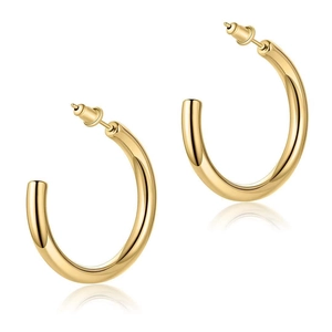 Boucles d'oreilles créoles dorées en forme de C creux poli au style minimaliste