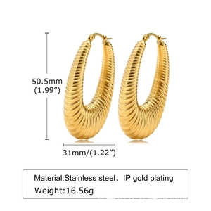 Minimalist 18K gold plated hollow hoop earrings with textured spiral design for women