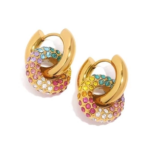 Pendientes de Acero Inoxidable Bañados en Oro 18K Retro Francés Pendientes de Aro Redondos Desmontables con Zirconia