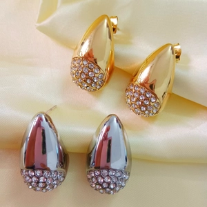 18k gold and silver plated stainless steel teardrop earrings with pavé rhinestones