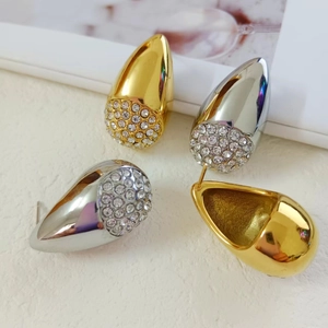 18k gold and silver stainless steel teardrop earrings with pavé rhinestone inlay