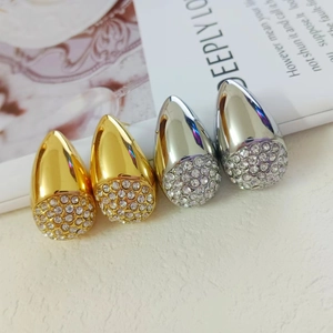 18k gold and silver stainless steel teardrop earrings set with micro-pave crystals