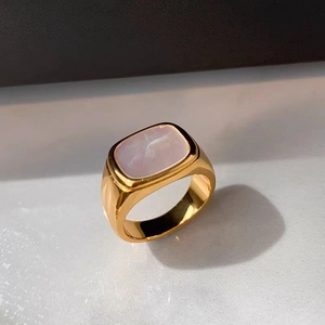 18k gold plated stainless steel rectangle ring with white shell mother of pearl inlay