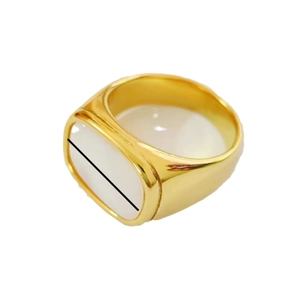 18K gold plated stainless steel signet ring with a rectangular white shell inlay detail