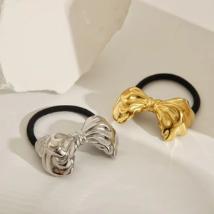 Set aus polierten Gold- und Silber-Metall-Haargummis mit elastischen Bändern