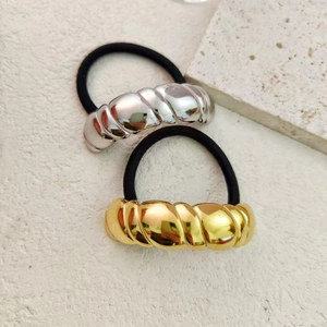 Minimalistisch Edelstahl Metall Haargummi Für Damen Gold Silber Galvanisiert Geometrisch Gedreht Elastisches Haarband Zubehör