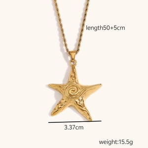 18K gold plated stainless steel starfish pendant necklace with twisted rope chain