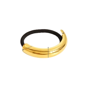 Polsino per capelli in acciaio inossidabile placcato oro 18k con elastico nero per donne