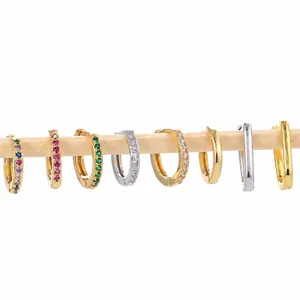 Detailed set of gold and silver paperclip earrings with colorful cubic zirconia stones