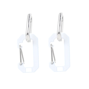 Minimalist silver geometric paperclip earrings with white octagonal acrylic ring charms