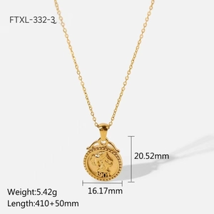 Vintage gold coin necklace with 1901 embossed portrait pendant in titanium steel