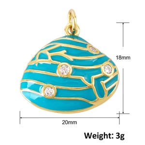 Pendentif coquillage doré avec émail bleu et zircon, accessoire de bijoux de 20 mm de large