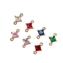 Colorful square cut gemstone connectors with gold frames for DIY jewelry making crafts