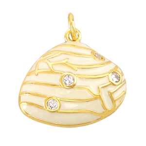 Pendentif coquillage doré avec émail blanc et zircons pour la création de bijoux DIY