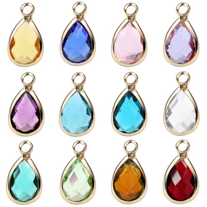 Colorful Birthstone Teardrop Glass Pendants Faceted Pear Cut Alloy Crystal Charms For DIY Necklace Earring Making Accessories