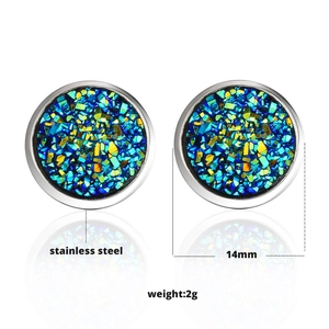 14mm Edelstahl-Ohrstecker rund mit blauem Druzy-Kristall und 2g Gewicht für Damen