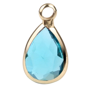 Waterdrop-shaped light blue faceted stone pendant with gold bezel and bail loop