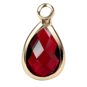 Classic red teardrop birthstone pendant with gold plated bezel setting for DIY jewelry