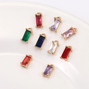 Colorful rectangular crystal glass charms with gold claw setting for DIY jewelry making