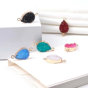 Conectores de cuarzo druzy en forma de gota con borde dorado para hacer joyas