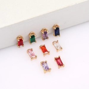Set of nine rectangular crystal glass pendants with gold metal frames for DIY jewelry