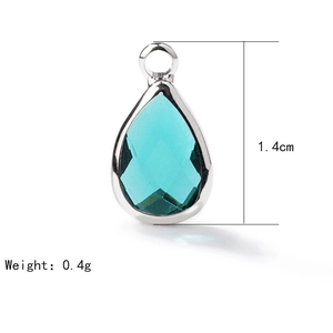 Detail of tear-drop crystal pendant in lake blue with 1.4cm height and 0.4g weight