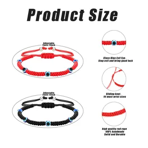 Guía de tallas para set de pulsera mal de ojo artesanal con cuerda ajustable de 7 a 11 pulgadas