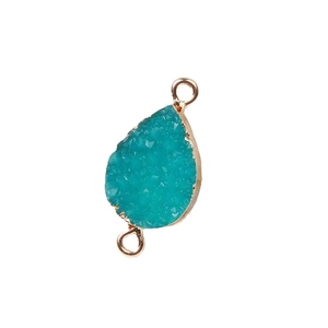 Conector de cristal druzy en forma de pera con borde dorado para joyería DIY