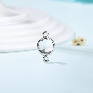 Silver birthstone crystal pendant connector with dual loops for DIY jewelry making