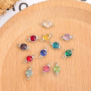 6 mm 12-kleuren geboortesteen bedeltjes met verzilverde koperen randen voor DIY sieraden