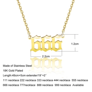 Titanium steel number necklace with 666 pendant on 18K gold plated cable chain