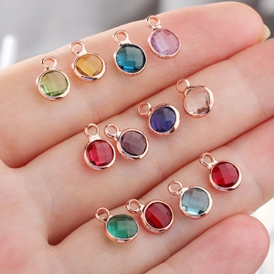 6mm faceted crystal birthstone pendants in 12 colors with rose gold metal frames