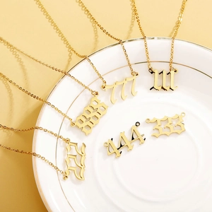 Golden titanium steel angel number necklaces featuring gothic 111-999 digit pendants