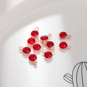 Set of 10 red faceted crystal pendants with rose gold plating for DIY jewelry making