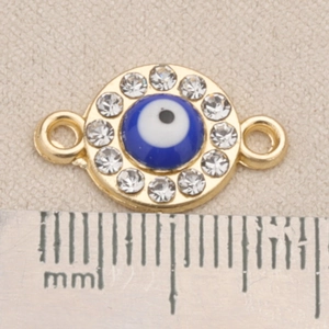 Goldener Evil Eye Schmuckverbinder mit blauer Perle und Strass für DIY Armbänder