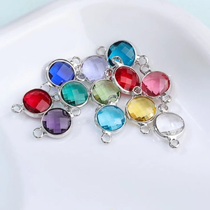 Alloy Rhinestone Birthstone Charms Round Crystal Connector Pendant For DIY Jewelry Making Bracelet Necklace Accessories