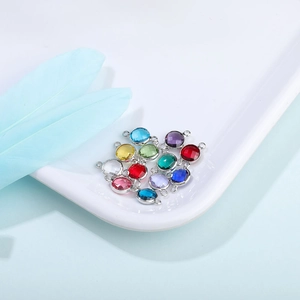 Mix of colorful birthstone crystal charms with silver metal frames for DIY jewelry