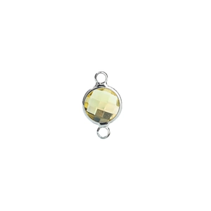 Faceted yellow birthstone crystal charm connector with double silver metal rings