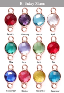 Raster van 12 geboortesteen bedeltjes in roségoudkleurige zettingen voor DIY-sieraden
