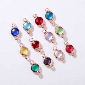 6mm Koperen Bezel Rond Gefacetteerd Glas Geboortesteen Connectoren Dubbele Lus DIY Sieraden Accessoires Voor Armband Ketting Maken