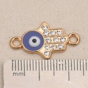 Goldene Hand der Fatima Anhänger mit Bösem Blick und Kristallen, 20mm Schmuckverbinder DIY