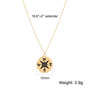 Gold compass pendant necklace for men and women with adjustable 18.6-inch chain length