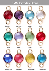 6mm geboortesteen bedeltjes met gouden rand en dubbel oogje voor DIY-sieraden