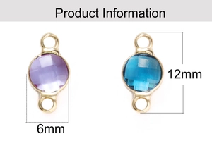 Gedetailleerde afmetingen van 6mm ronde geboortesteen hangers met vergulde koperen rand
