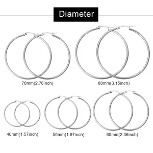 Tabella taglie per orecchini a cerchio in acciaio inox da 40 mm a 80 mm di diametro
